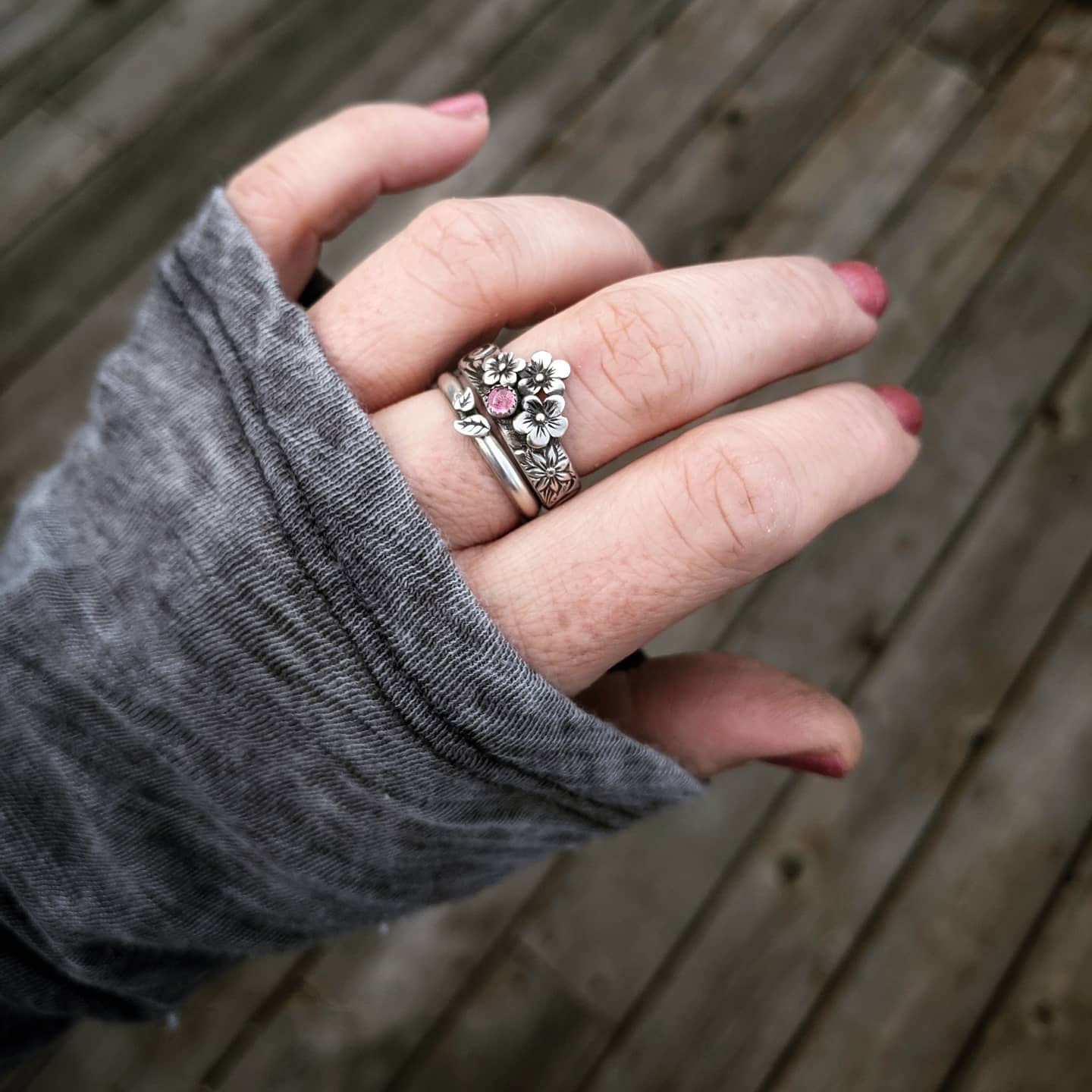 Sterling Silver Stacking Ring Set with Pink Tourmaline