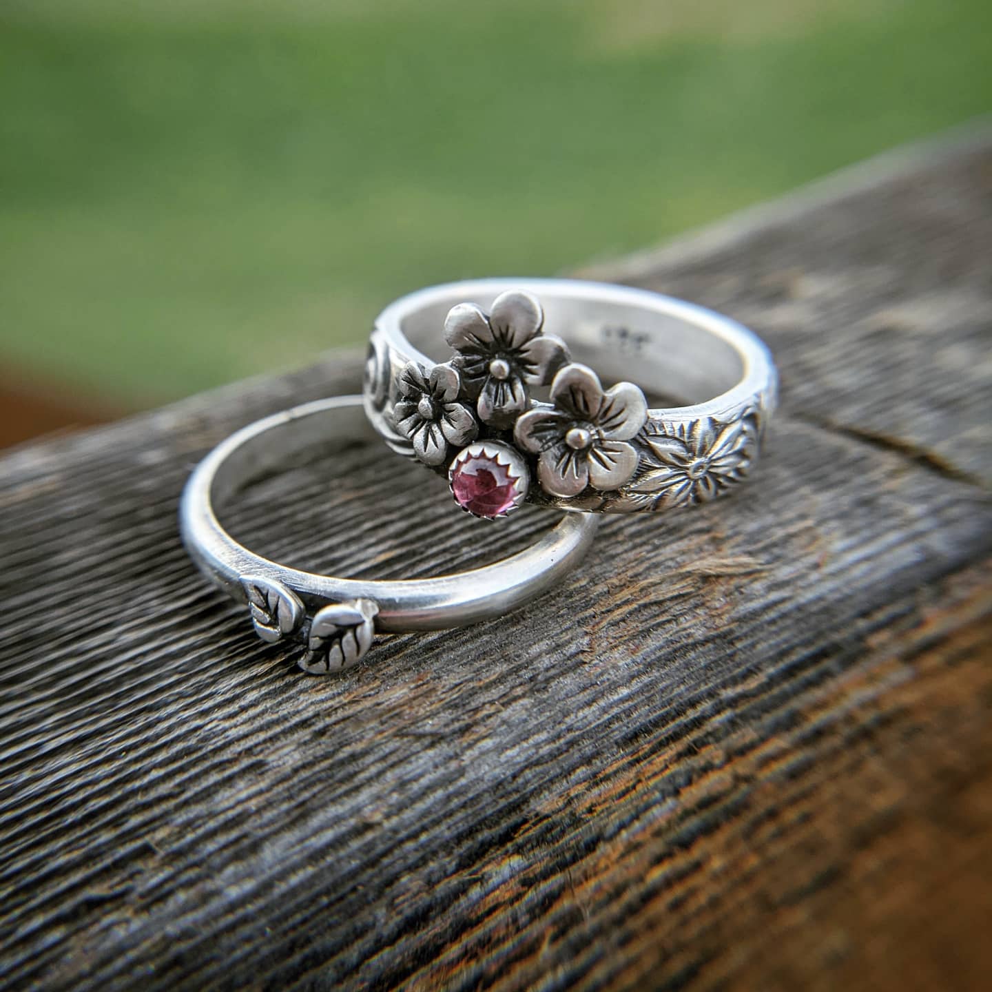 Sterling Silver Stacking Ring Set with Pink Tourmaline