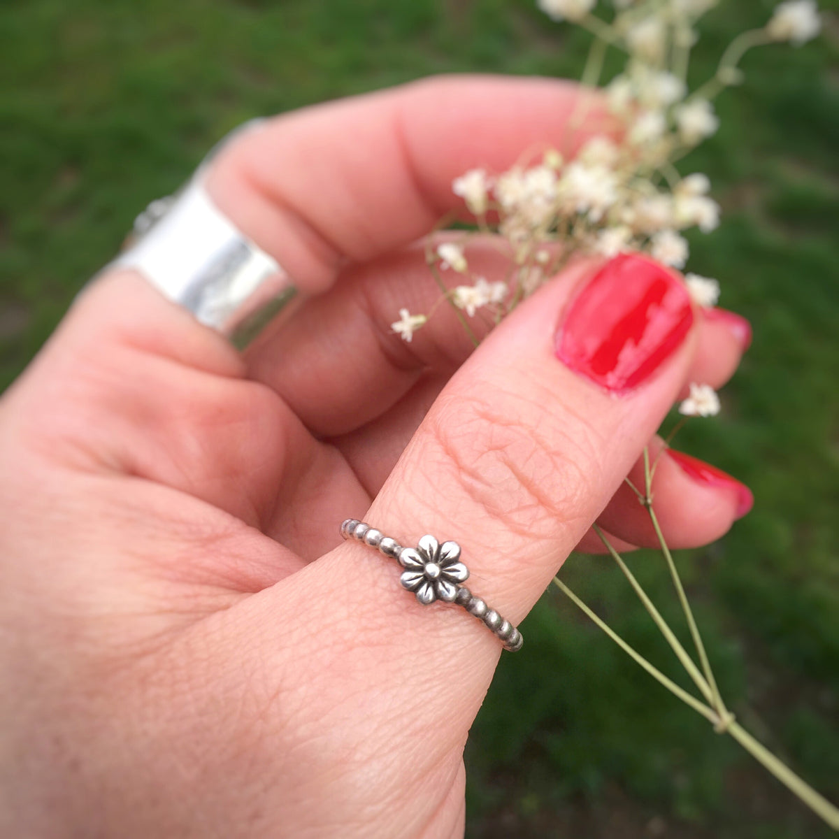 Stackable Dainty Flower Ring in Sterling Silver