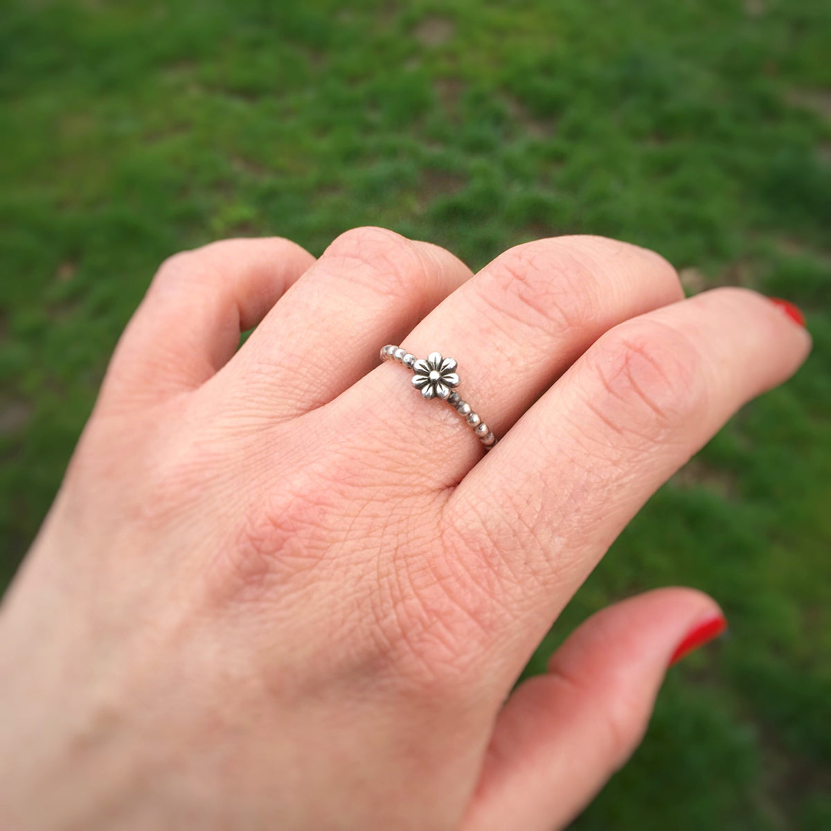 Stackable Dainty Flower Ring in Sterling Silver