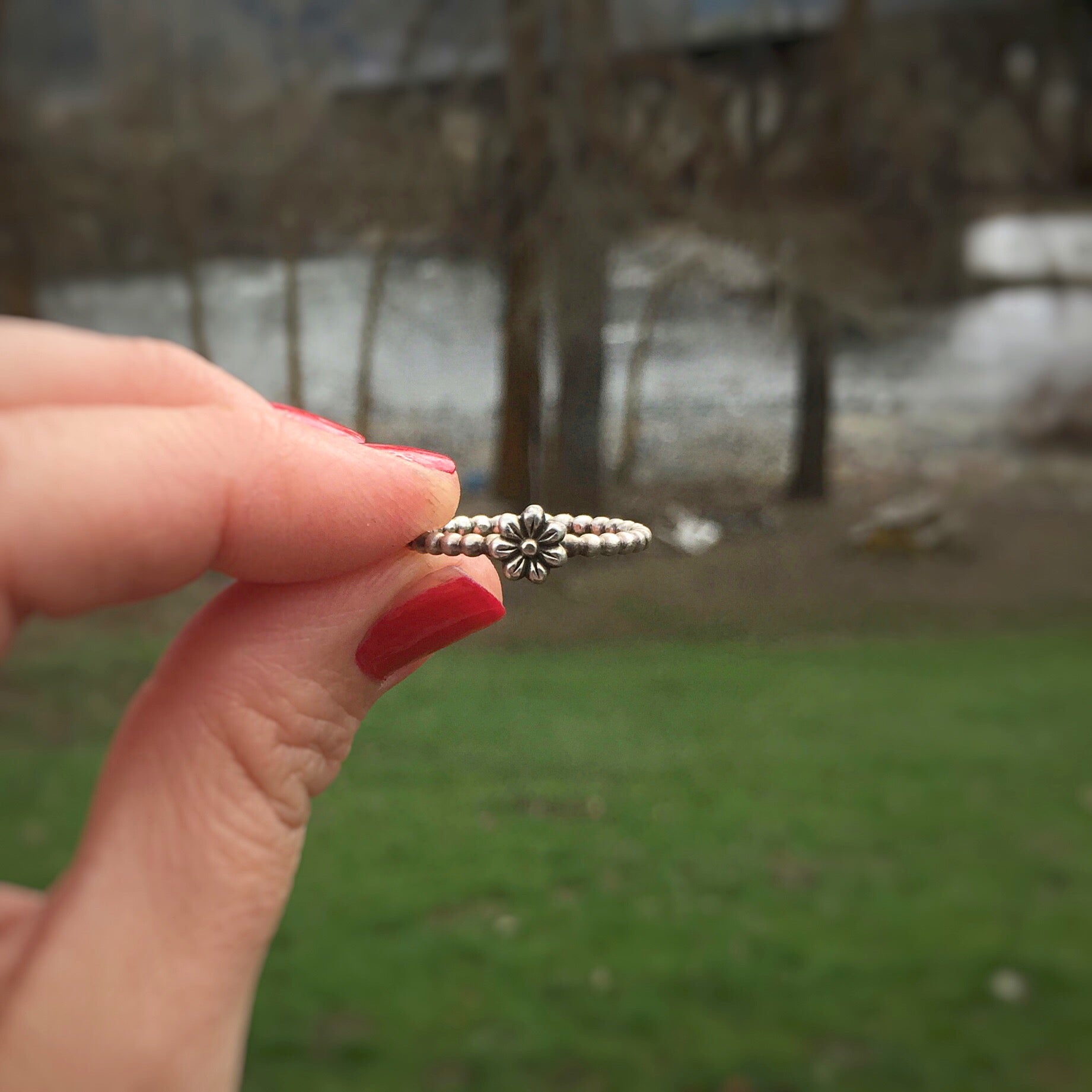 Dainty Daisy Ring, Short Stackable Sterling Silver Daisy Flower Ring