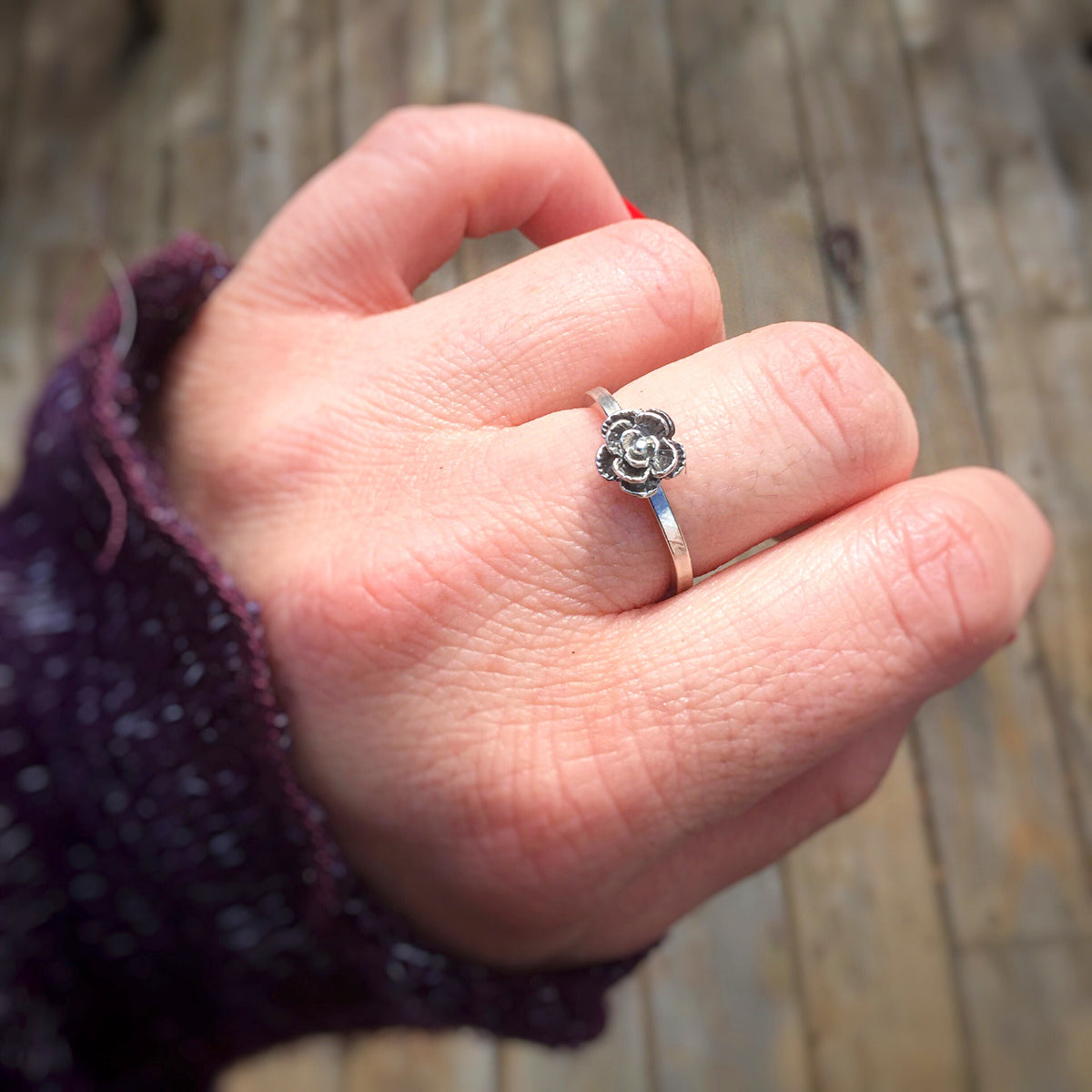 Dainty Rose Bud Ring in Sterling Silver
