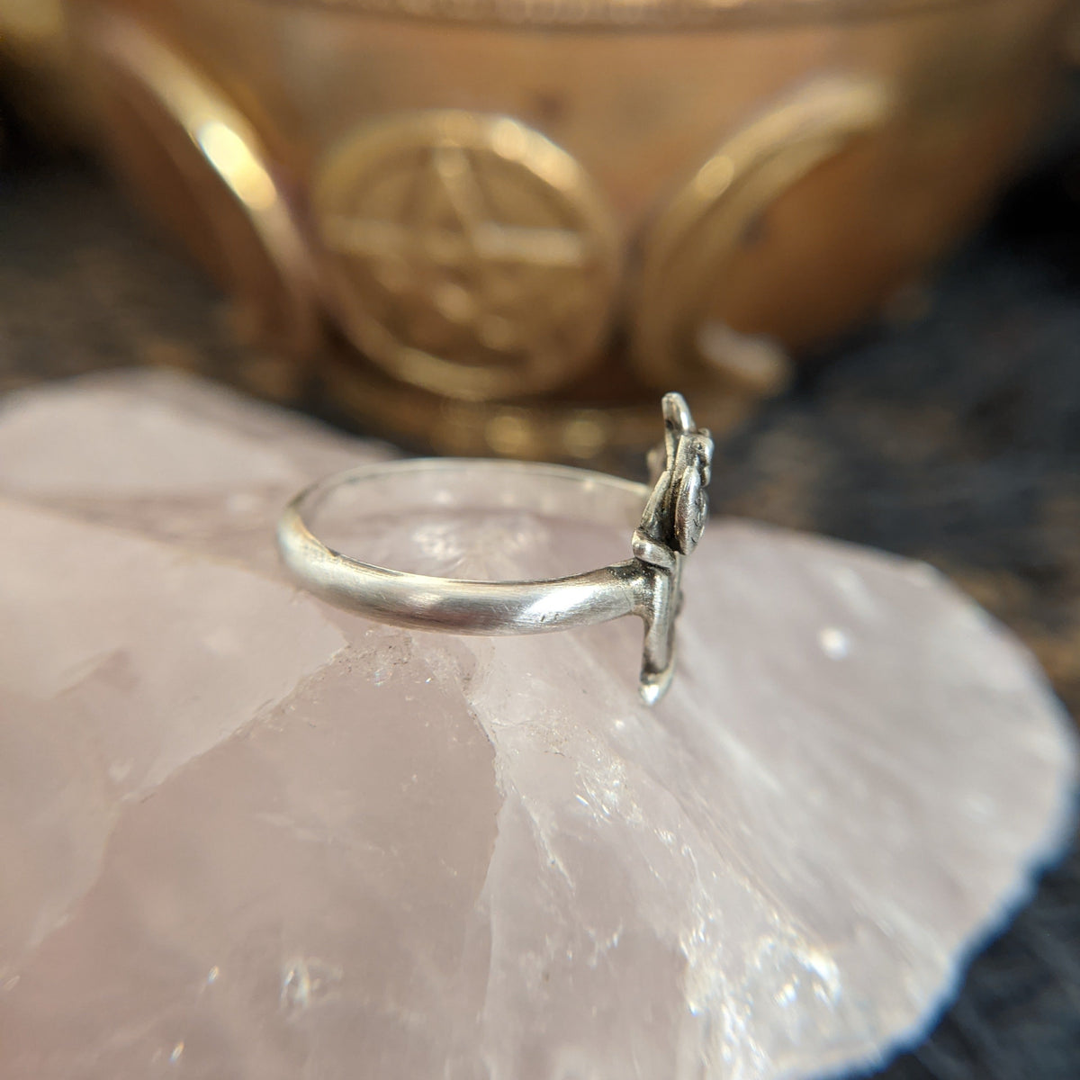 Sterling Silver Pentacle Ring with Leaves