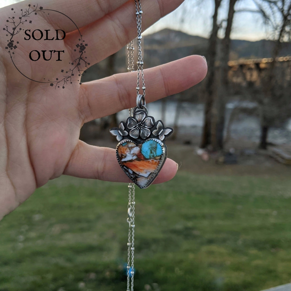 Spiny Oyster Turquoise Heart Necklace