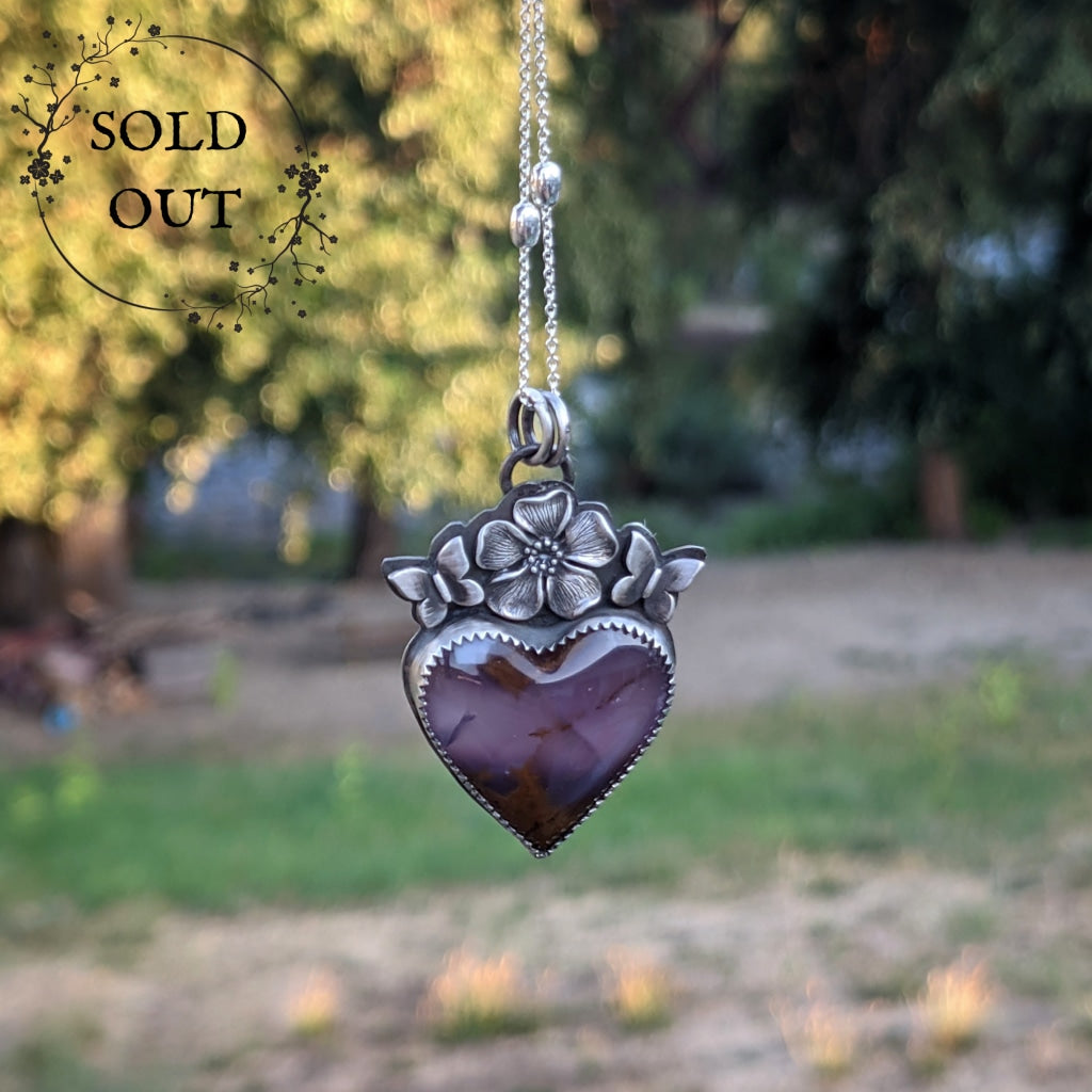 Amethyst Sage Agate Heart Necklace