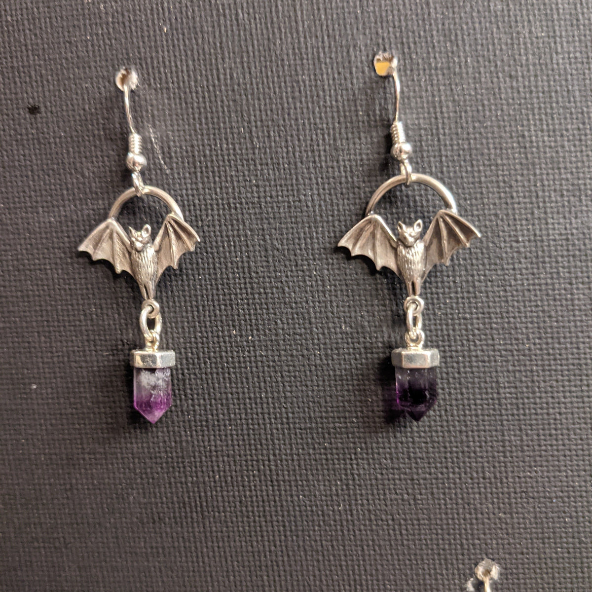 Bats with Flourite Crystal Point Earrings