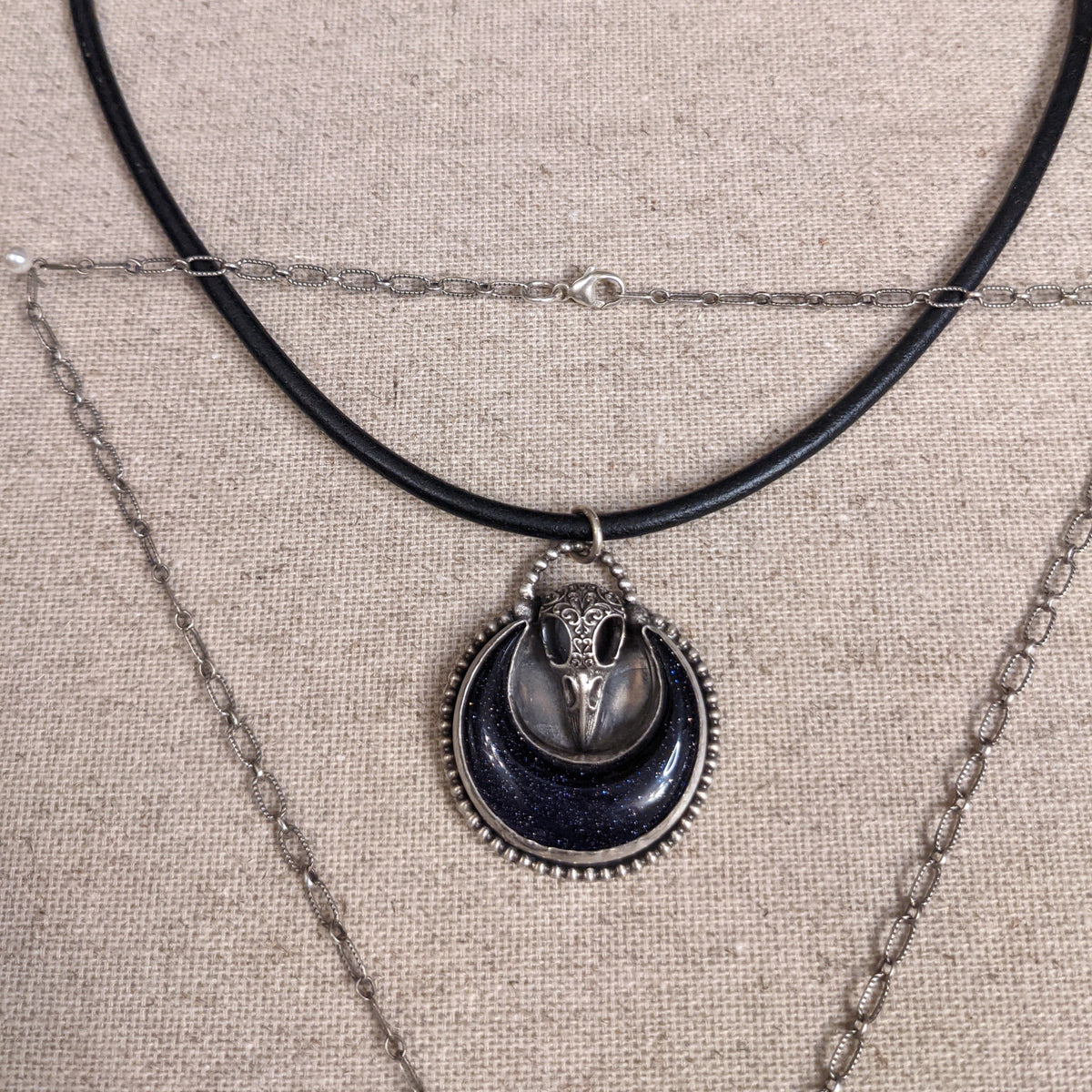 Raven Skull and the Moon Necklace