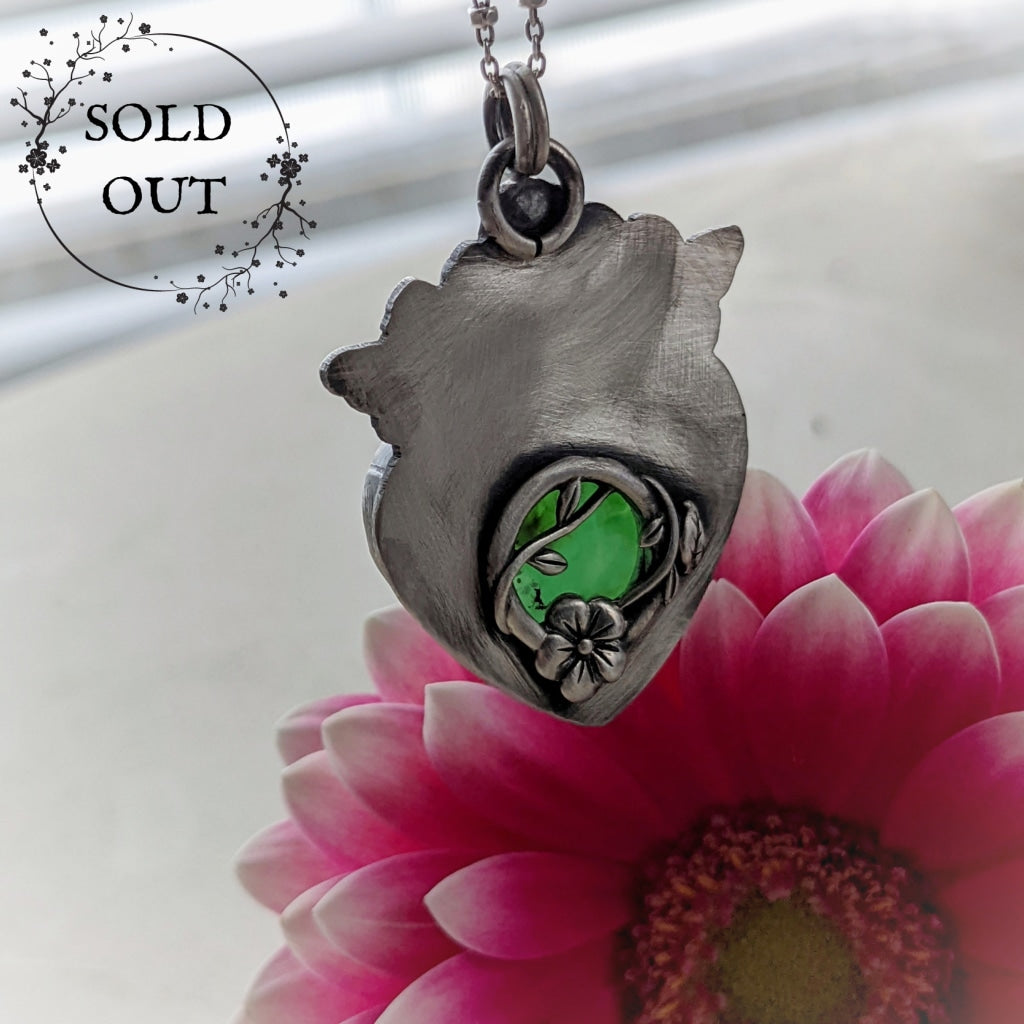 Chrysoprase Heart Necklace with Butterflies