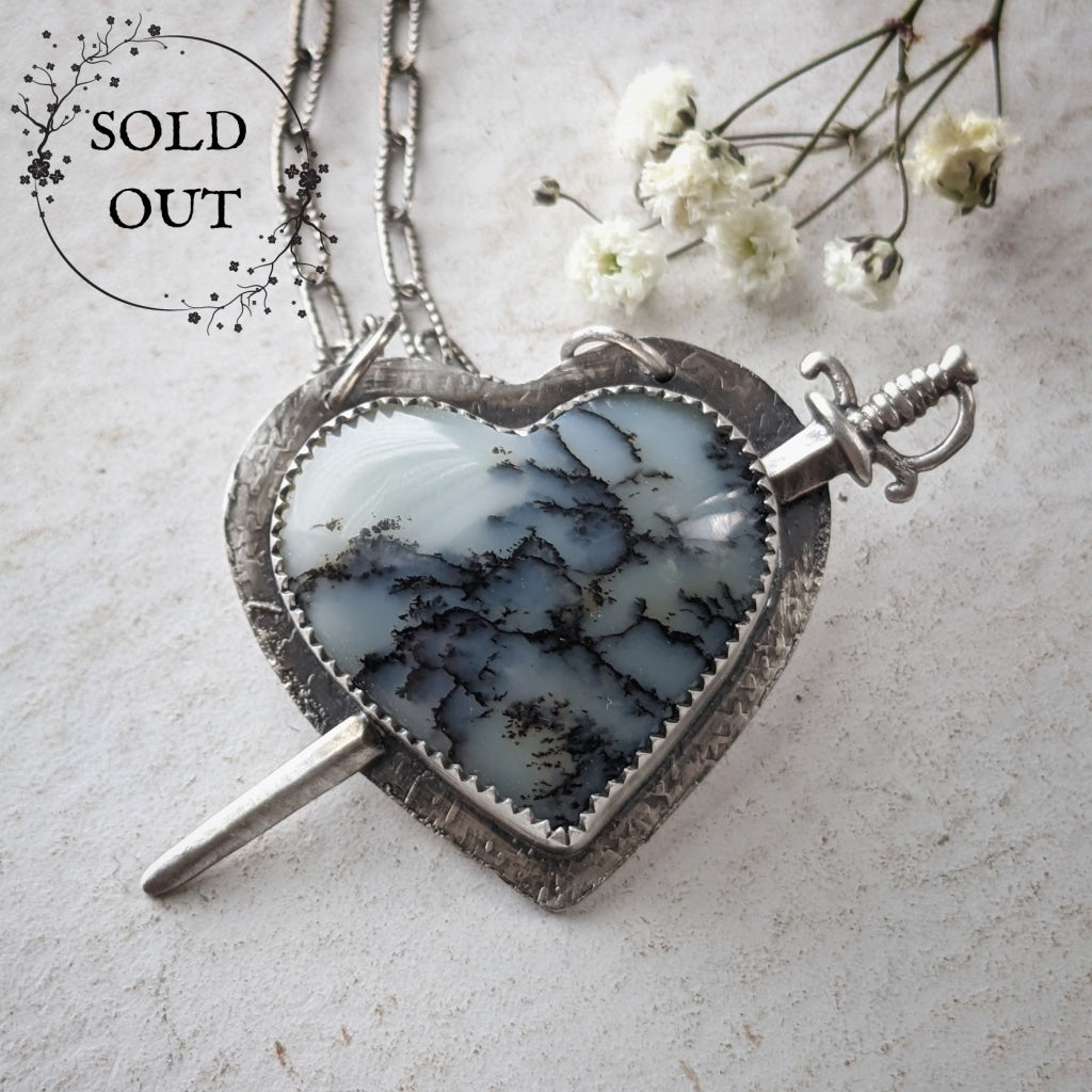 Dendritic Agate Heart Necklace Necklaces
