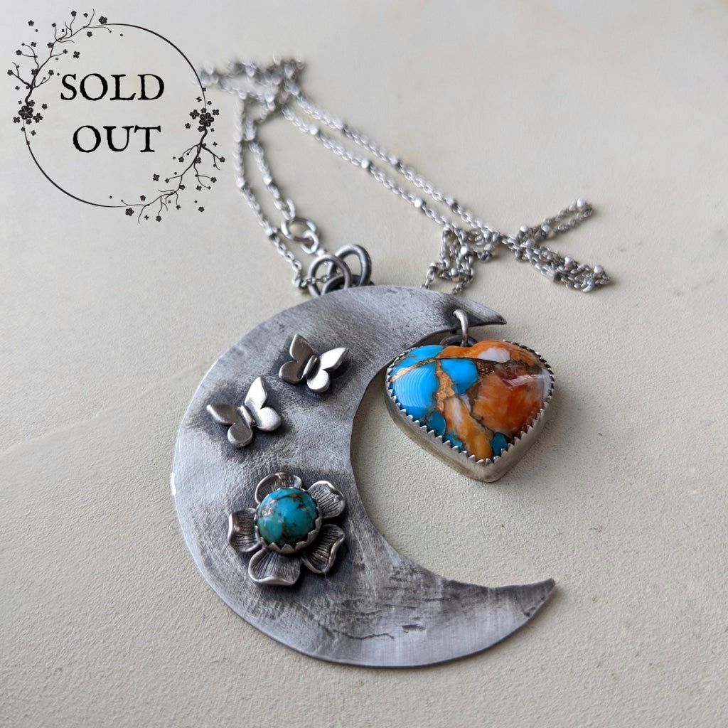 Moon and Heart Necklace