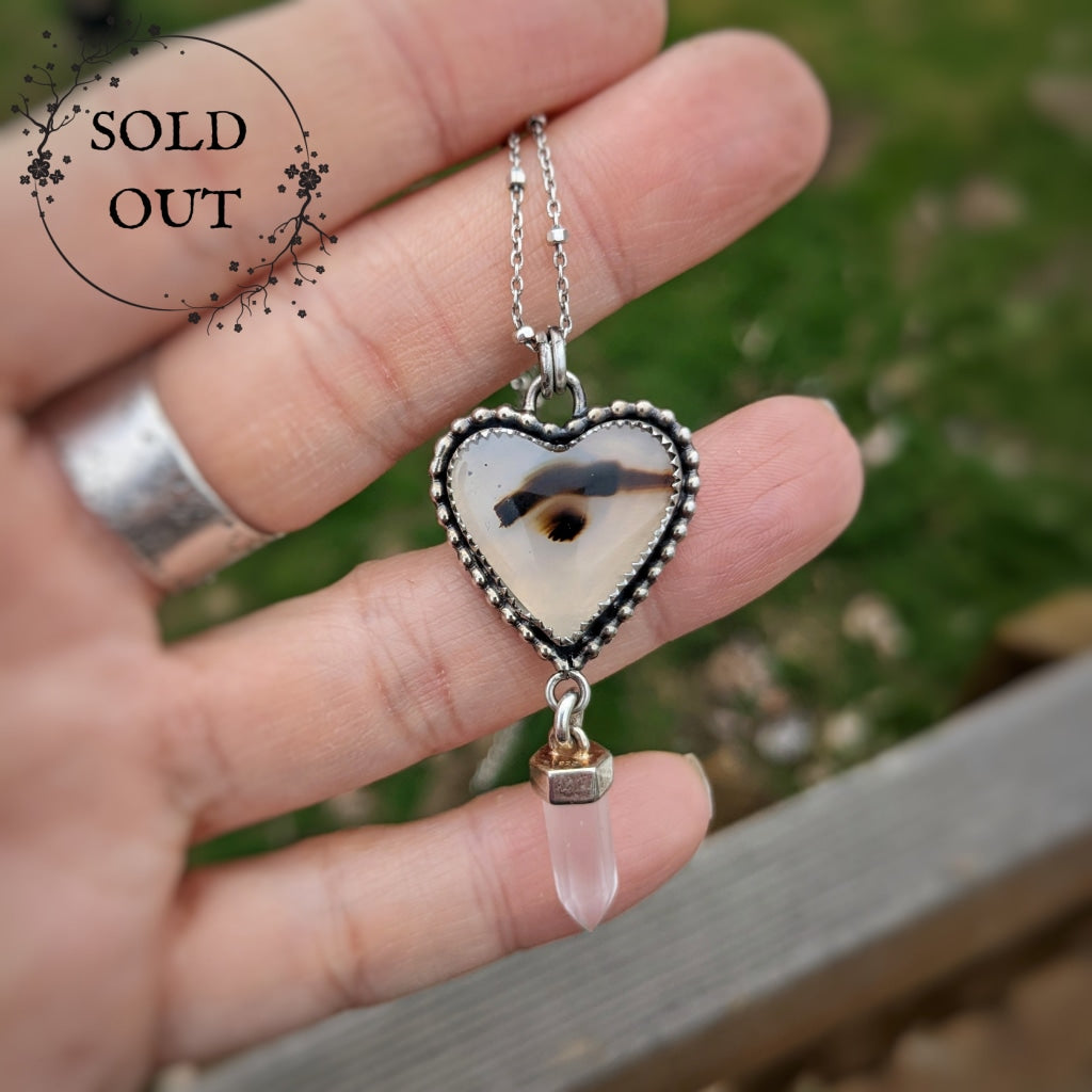 Small Heart Necklace with Montana Agate and Selenite