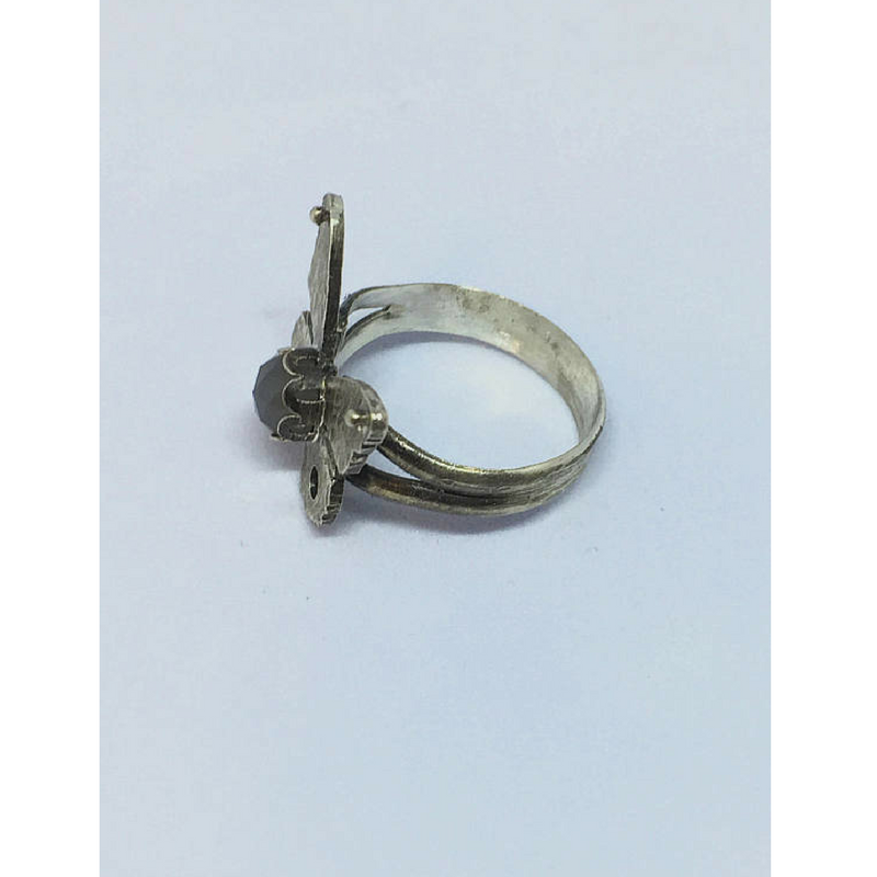 Silver Butterfly Ring with Grey Moonstone Side view