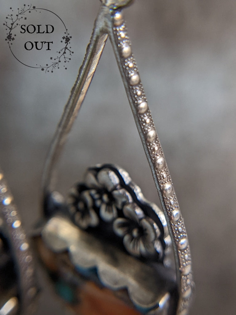 Teardrop Earrings with Spiny Oyster Turquoise