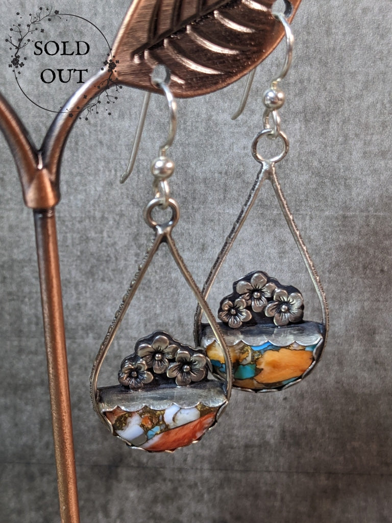 Teardrop Earrings with Spiny Oyster Turquoise