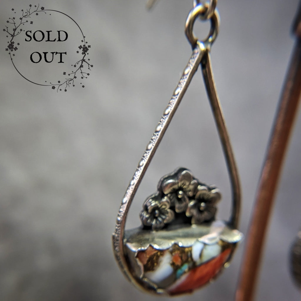 Teardrop Earrings with Spiny Oyster Turquoise