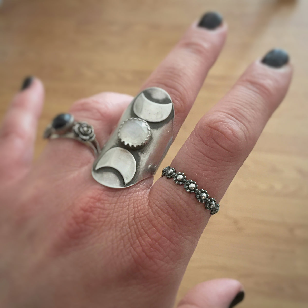 Triple Moon Goddess Ring with Moonstone