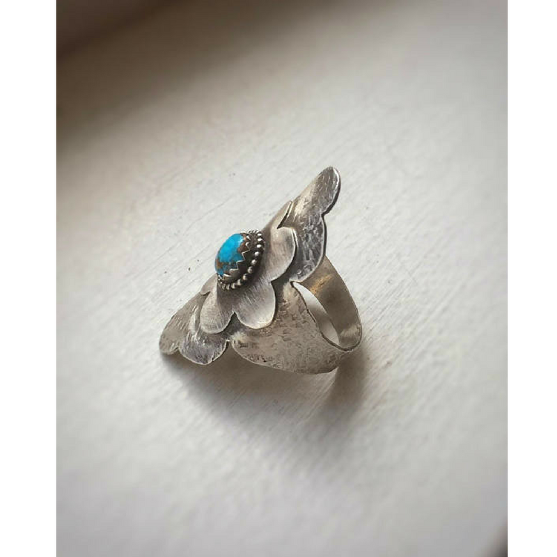Turquoise Flower Statement Ring side view 
