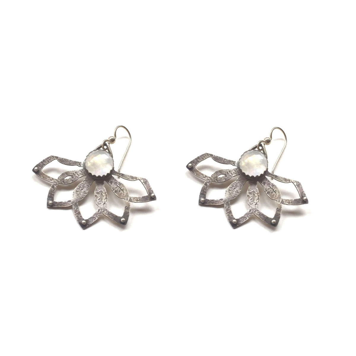 Sterling Silver Tribal Lotus Earrings with Moonstone