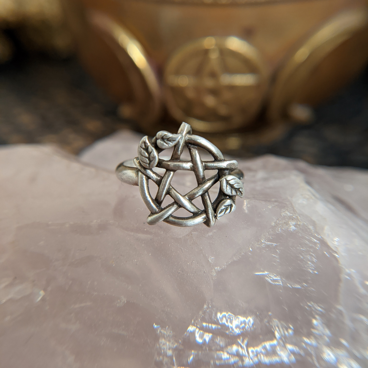Crescent Moon Necklace with Pentacle and Hematite Crystal Point