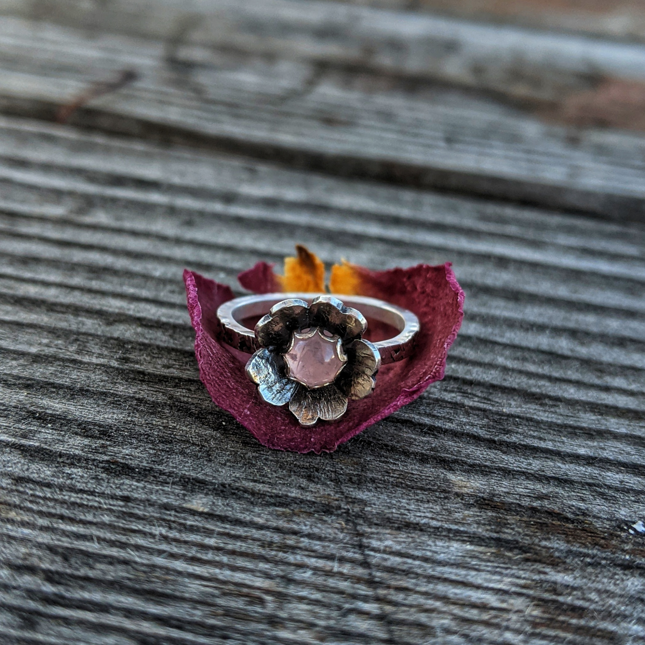Flower Ring with Rose Quartz