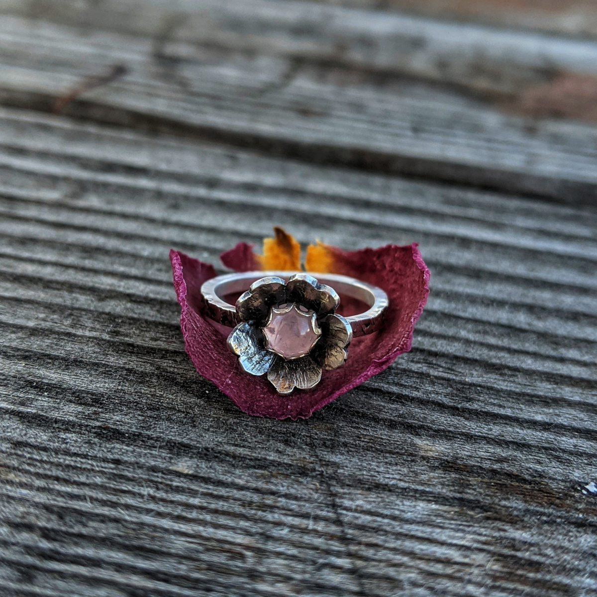 Flower Ring with Rose Quartz