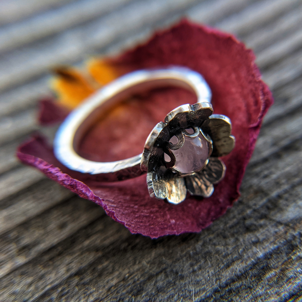 Flower Ring with Rose Quartz