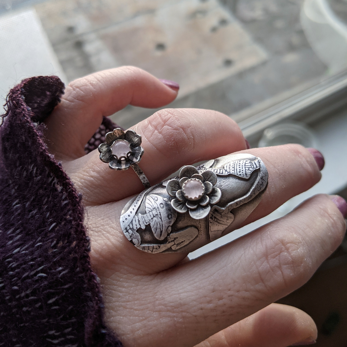 Flower Ring with Rose Quartz