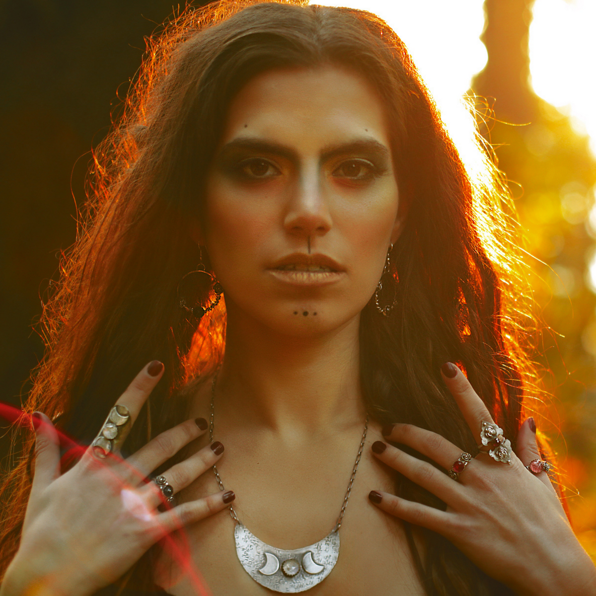 Triple Moon Goddess Necklace with Moonstone