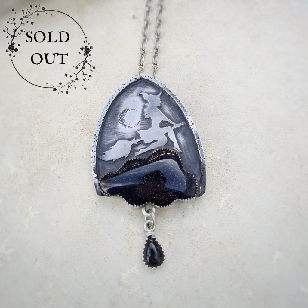 Witch on the Broom Cloud Necklace