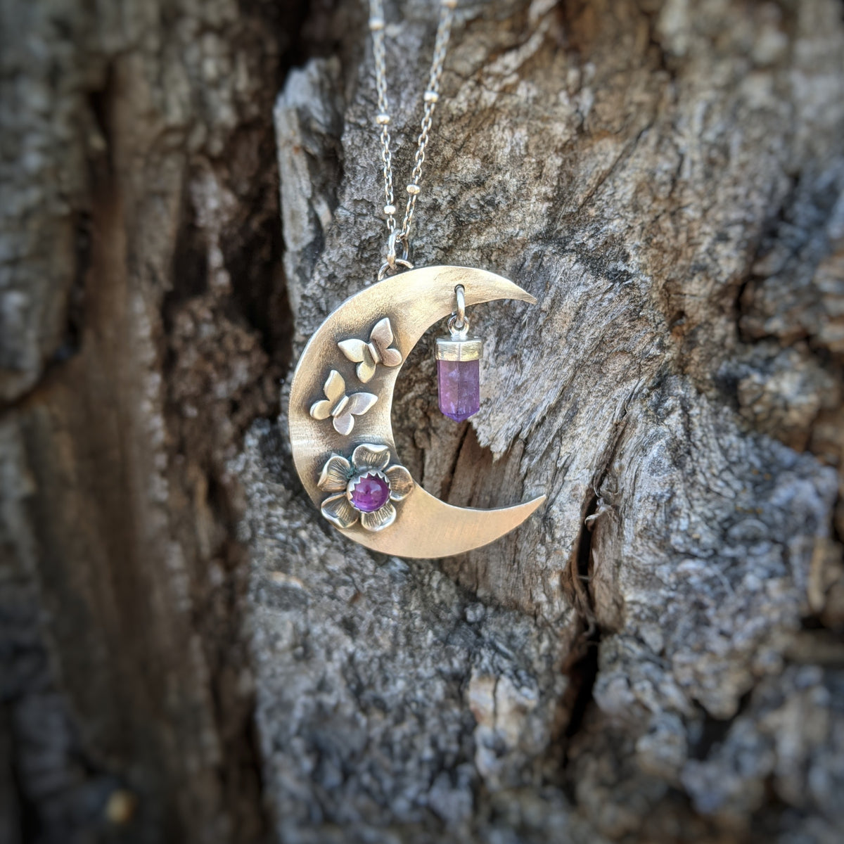 Crescent Moon Necklace with Amethyst