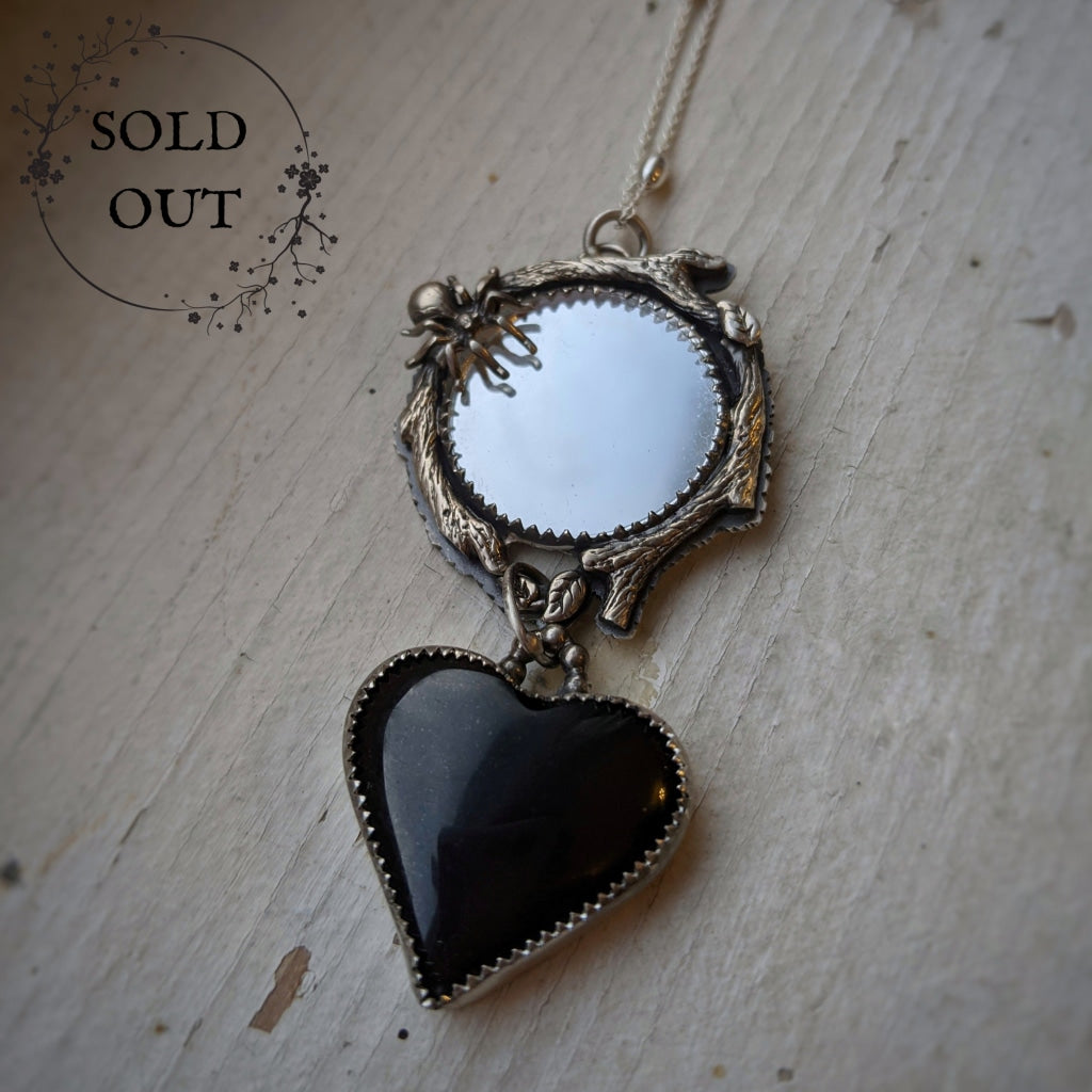 Mirror Magick Necklace with Black Heart