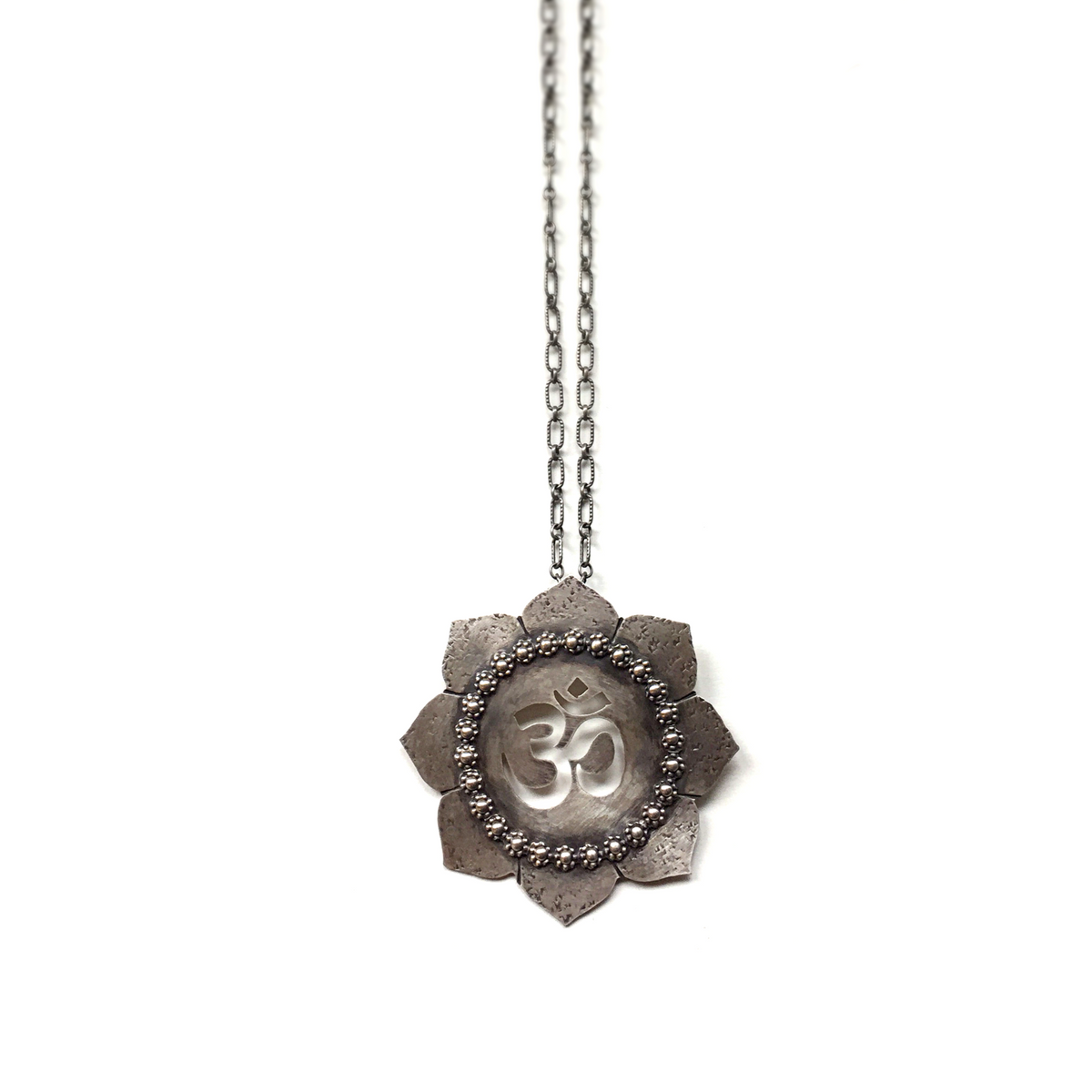 Sterling Silver Lotus and Om Necklace